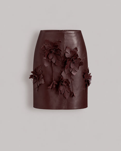 Mini-jupe en Cuir Bordeaux avec Fleurs Bordeaux Alberta Ferretti Boutique Online 0