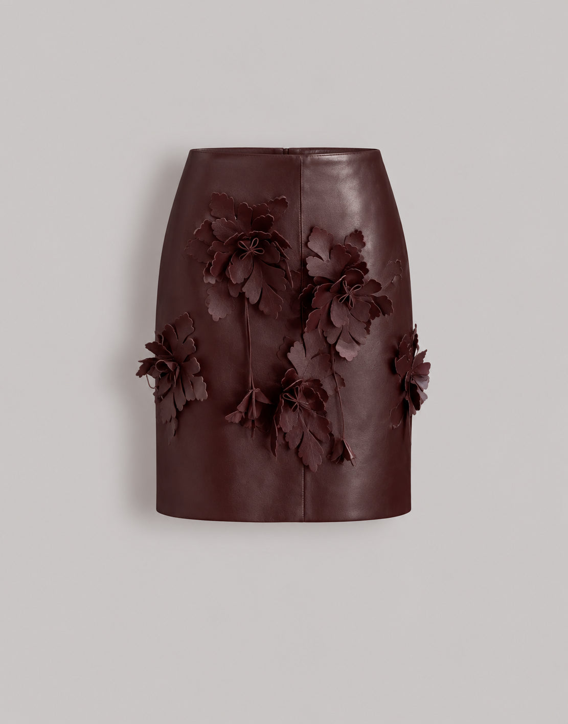 Bordeaux Leather Miniskirt with Flowers Bordeaux Alberta Ferretti Boutique Online 1