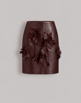 Leder-Minirock in Bordeaux mit 3D-Blumen