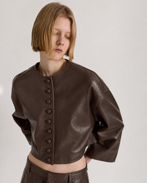 Kurze Soft-Lederjacke  Braun Alberta Ferretti Boutique Online 1
