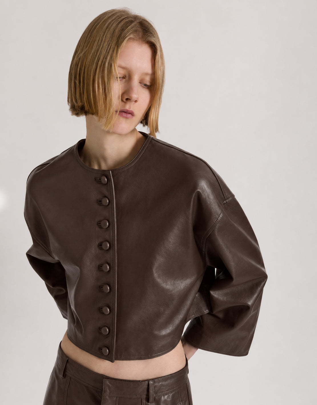 Giacca corta in morbida pelle Marrone Alberta Ferretti Boutique Online 2