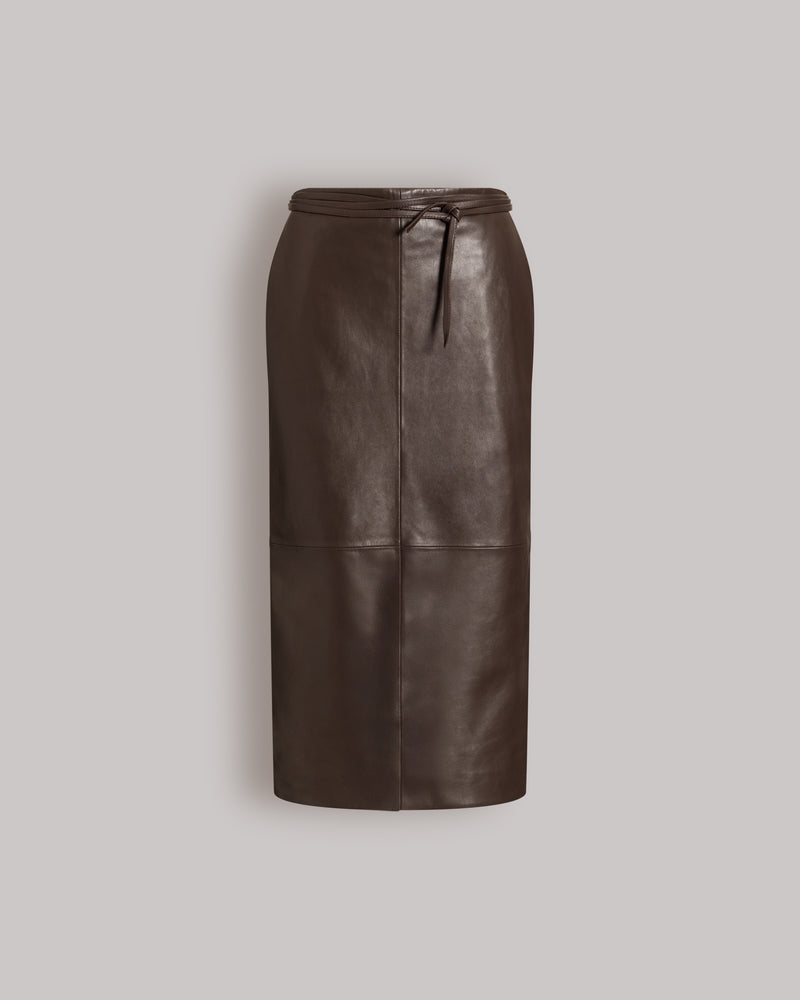 Gerader Leder-Midirock in Schlammgrau Braun Alberta Ferretti Boutique Online 0