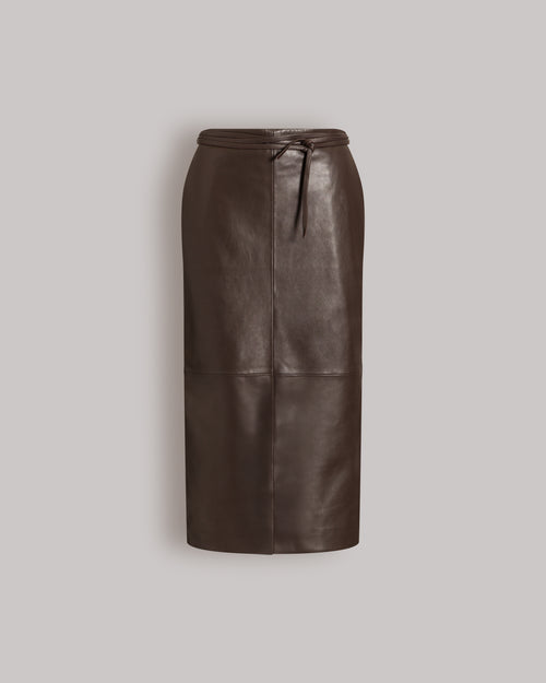 Straight leather midi skirt in mud grey Brown Alberta Ferretti Boutique Online 0