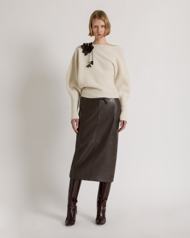 Gerader Leder-Midirock in Schlammgrau Braun Alberta Ferretti Boutique Online 1