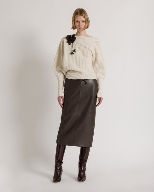Straight leather midi skirt in mud grey Brown Alberta Ferretti Boutique Online 1
