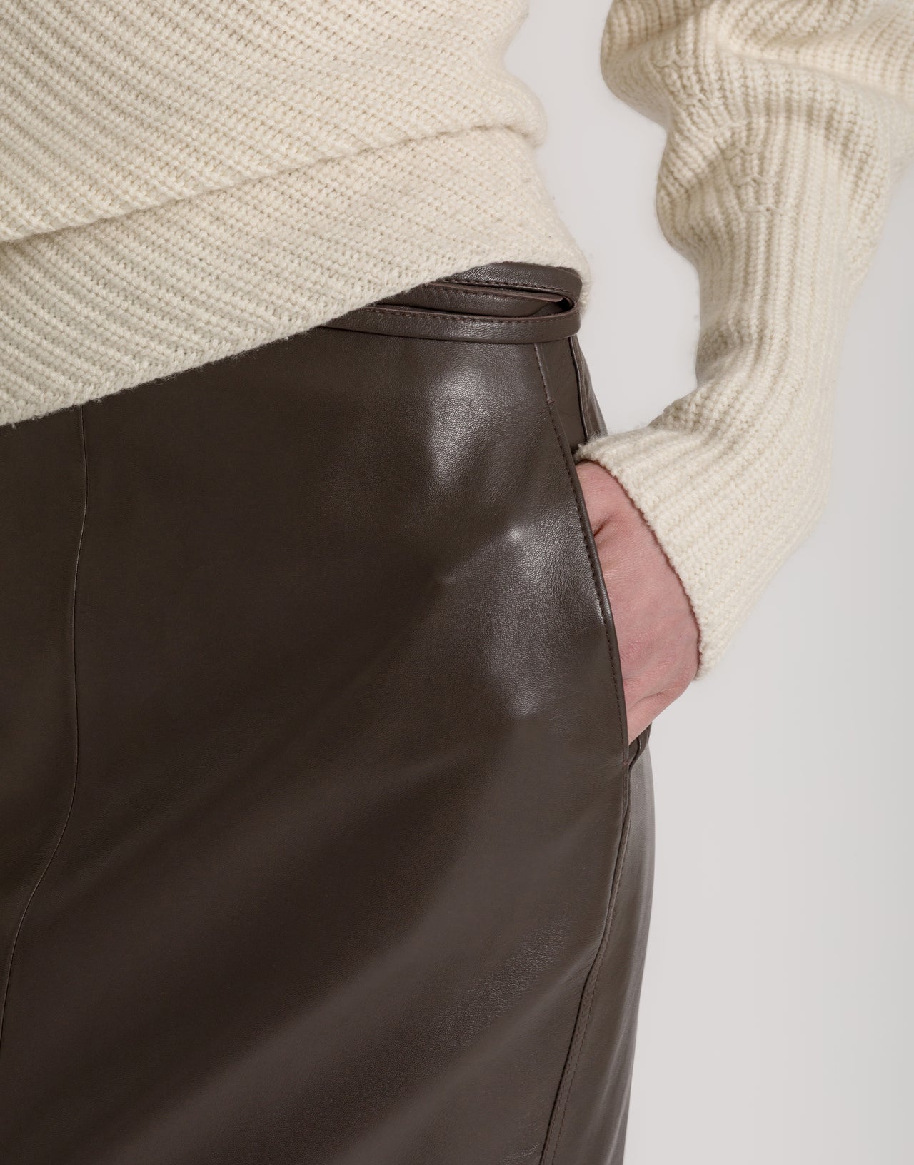 Straight leather midi skirt in mud grey Brown Alberta Ferretti Boutique Online 4
