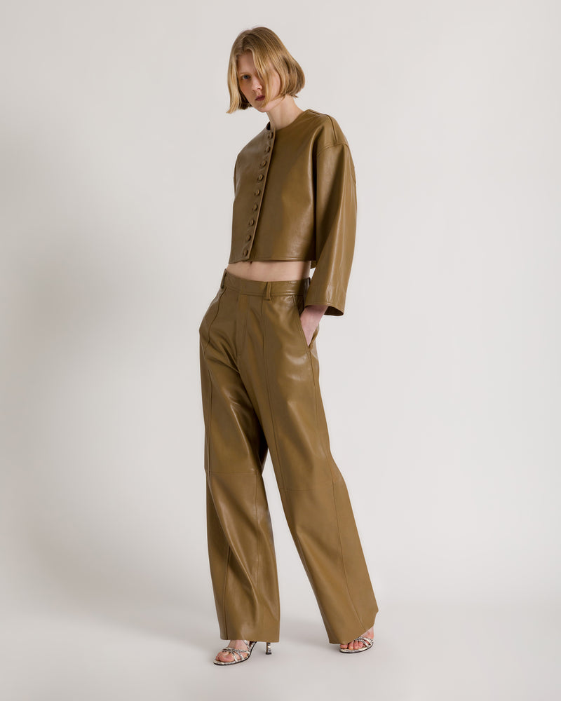Weite Hose aus ultra-weichem Leder mit AF-Logo Grün Alberta Ferretti Boutique Online 0