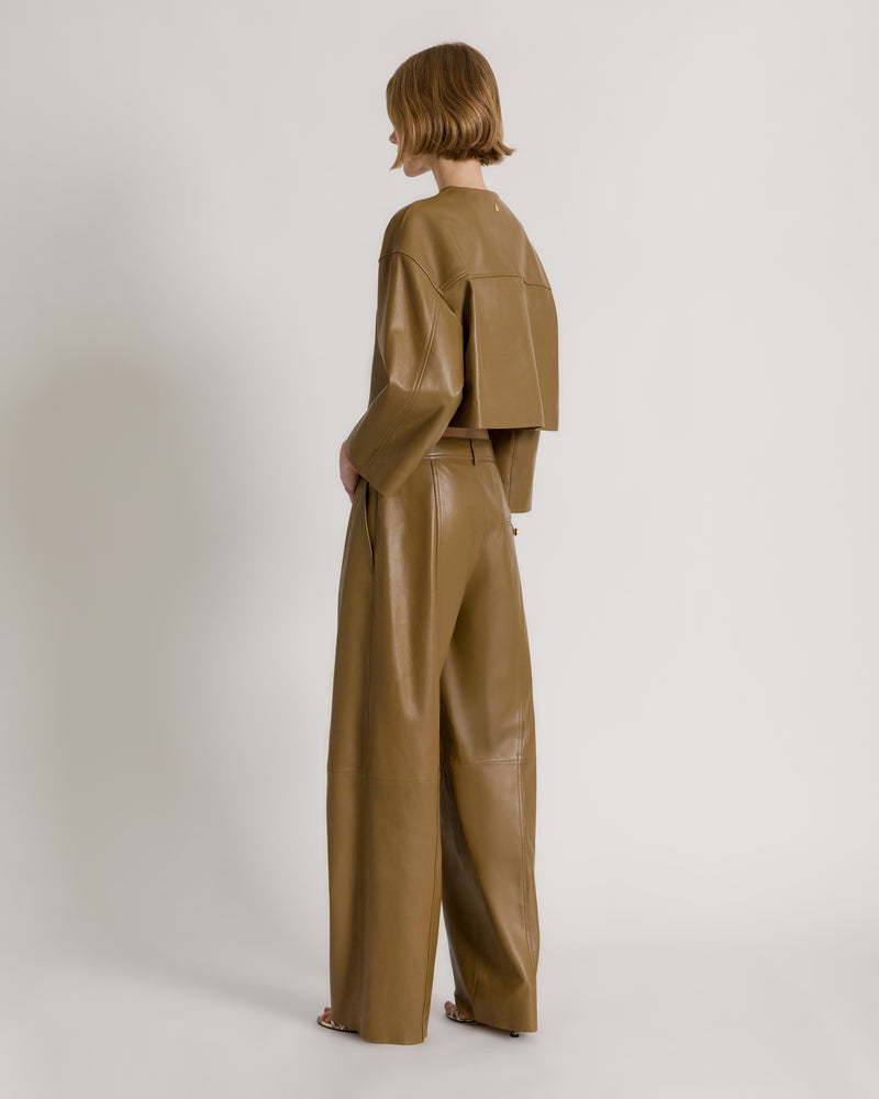 Weite Hose aus ultra-weichem Leder mit AF-Logo Grün Alberta Ferretti Boutique Online 1
