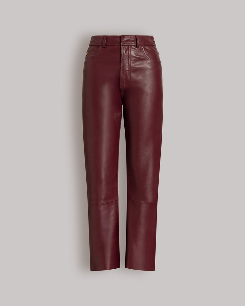 Gerade geschnittene Hose aus ultra-weichem burgunderrotem Leder Braun Alberta Ferretti Boutique Online 0