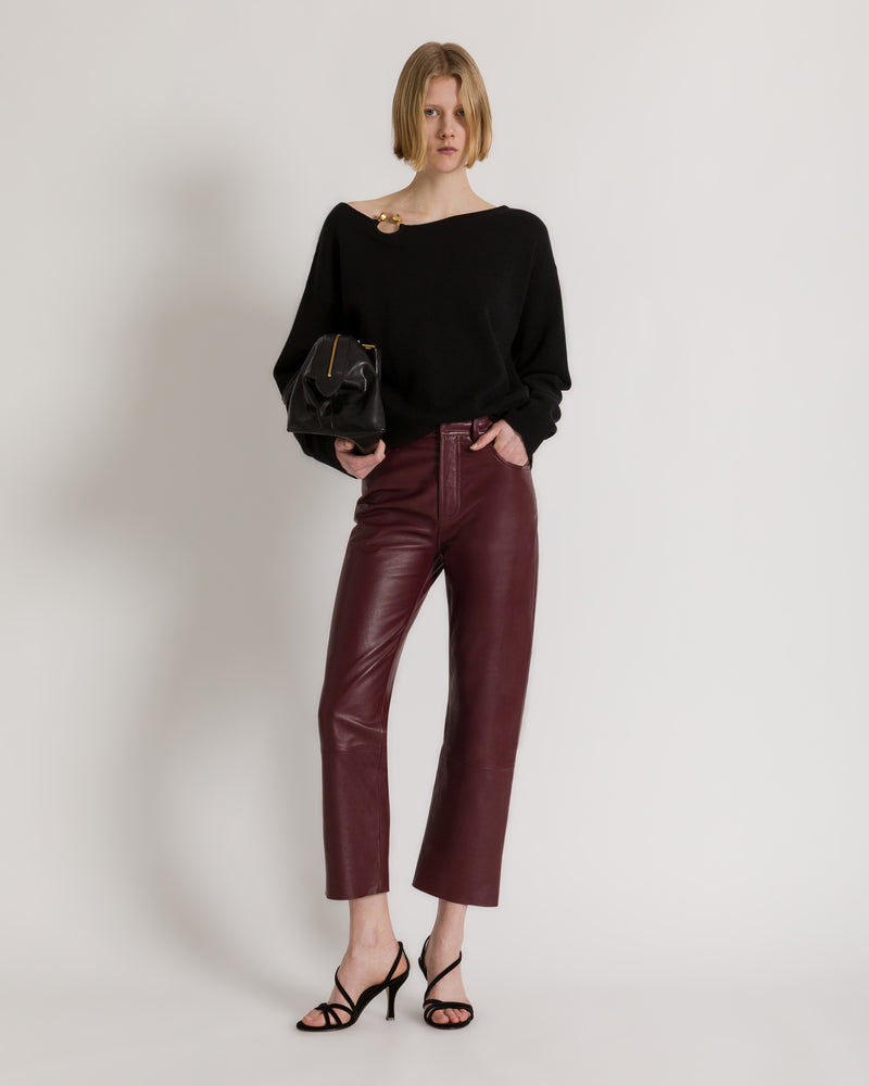 Gerade geschnittene Hose aus ultra-weichem burgunderrotem Leder Braun Alberta Ferretti Boutique Online 1