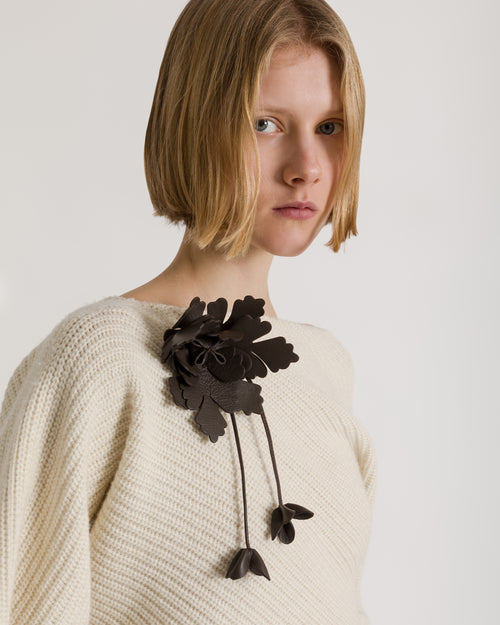 Leather flower brooch Brown Alberta Ferretti Boutique Online 0