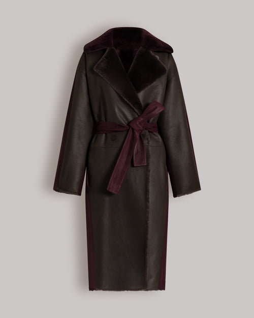 Long reversible bicolor shearling coat Brown Alberta Ferretti Boutique Online 0