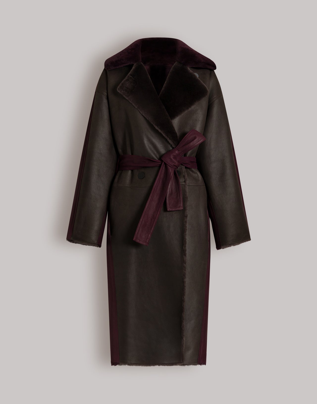 Long reversible bicolor shearling coat 棕色 Alberta Ferretti Boutique Online 1