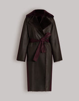 Manteau long en peau lainée réversible bicolore