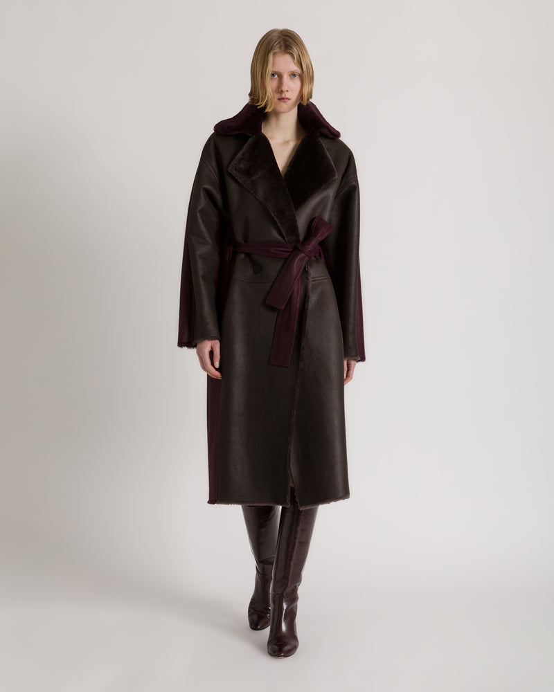 Langer Wende-Lammfellmantel in Bicolor-Optik Braun Alberta Ferretti Boutique Online 1