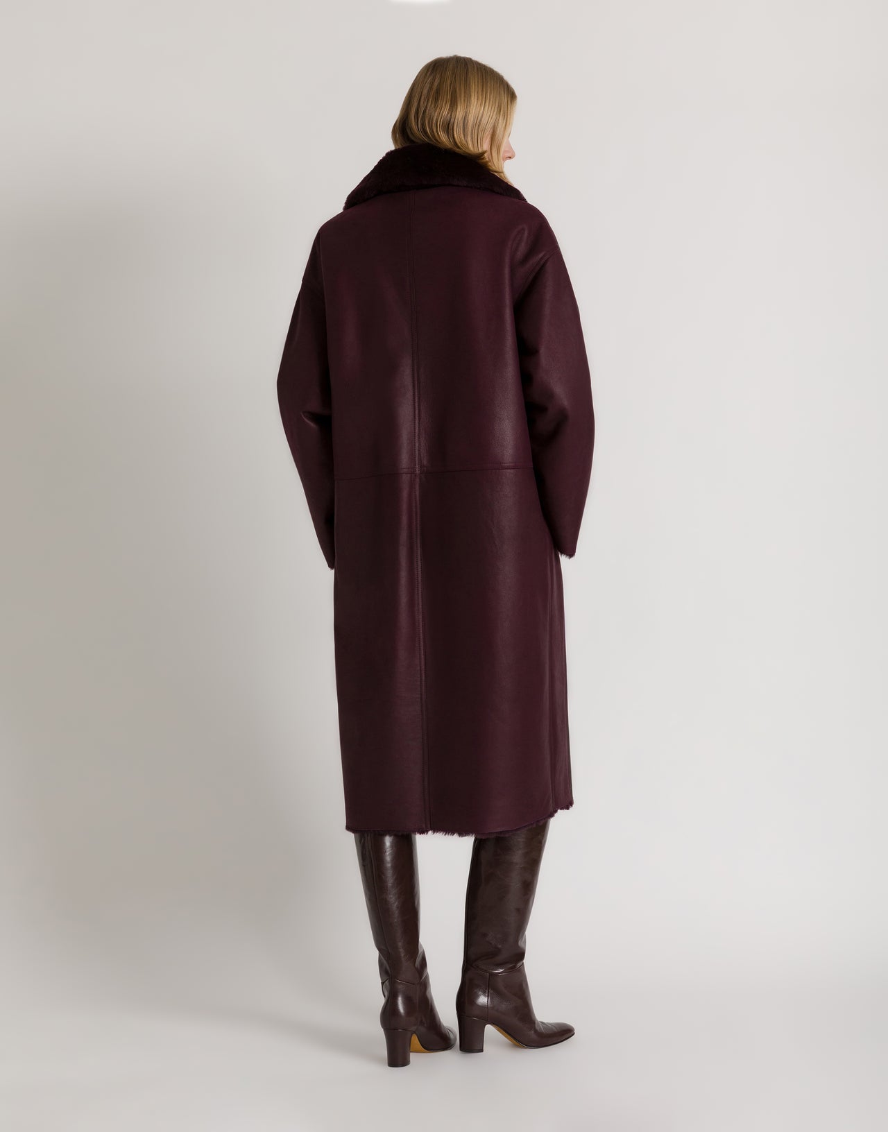 Long reversible bicolor shearling coat 棕色 Alberta Ferretti Boutique Online 3