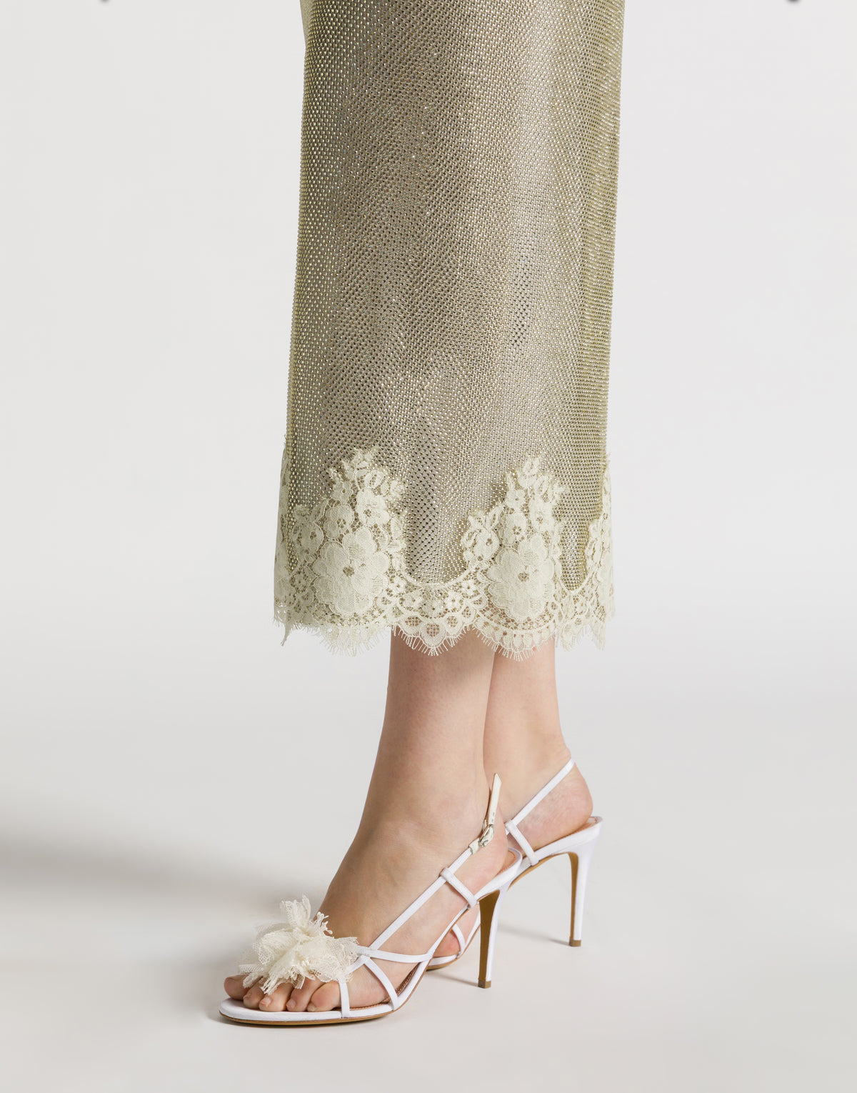 Midi-Rock aus Strass-Netzgewebe mit Spitze Grün Alberta Ferretti Boutique Online 4