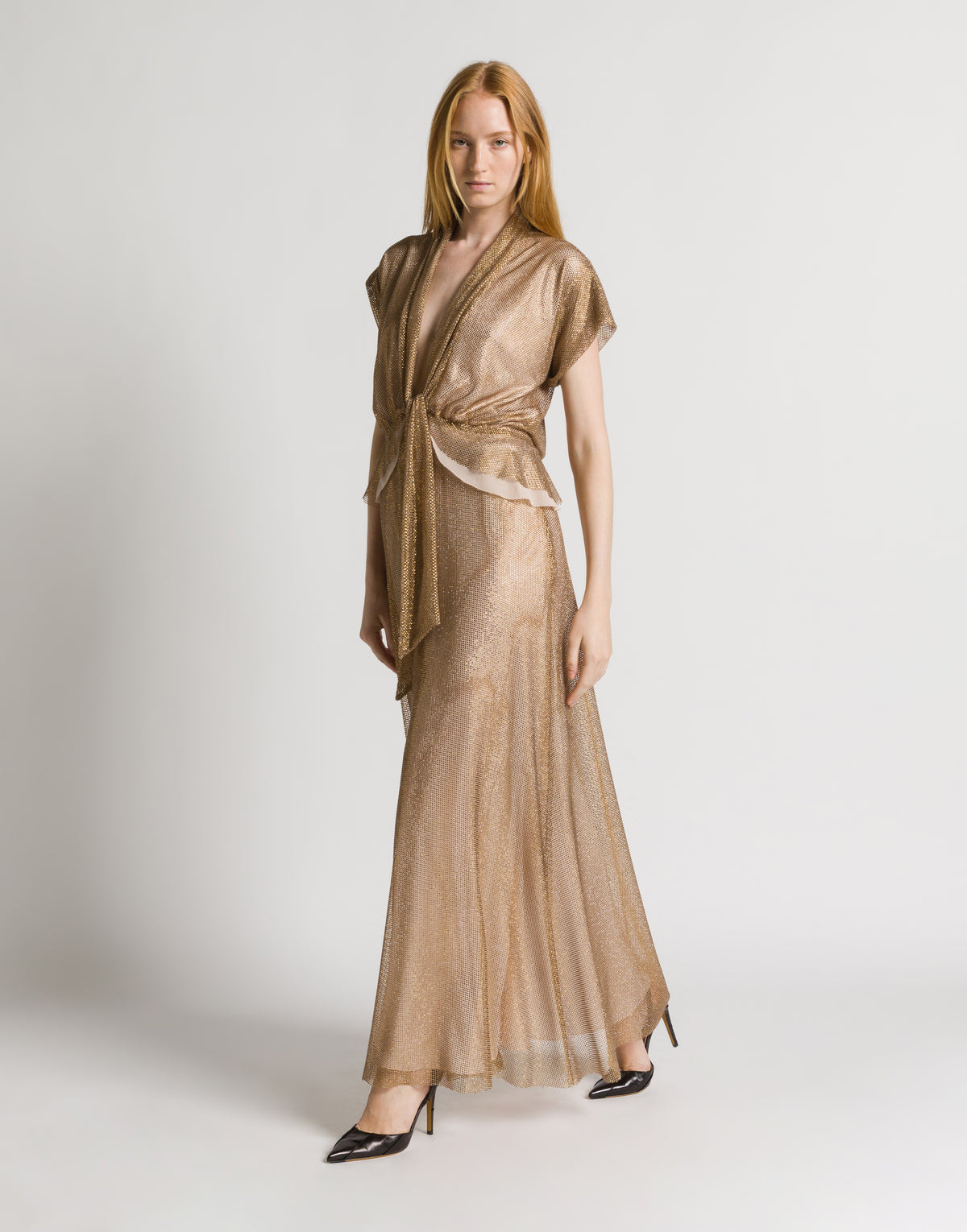 Gonna lunga in rete strass Oro Alberta Ferretti Boutique Online 2