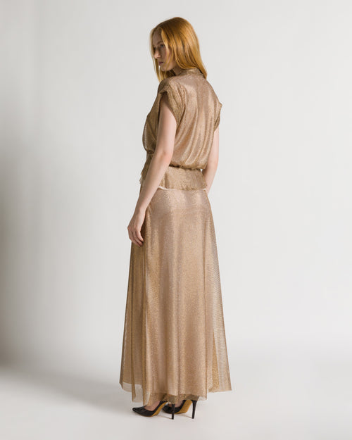 Long flared strass mesh skirt Gold Alberta Ferretti Boutique Online 1