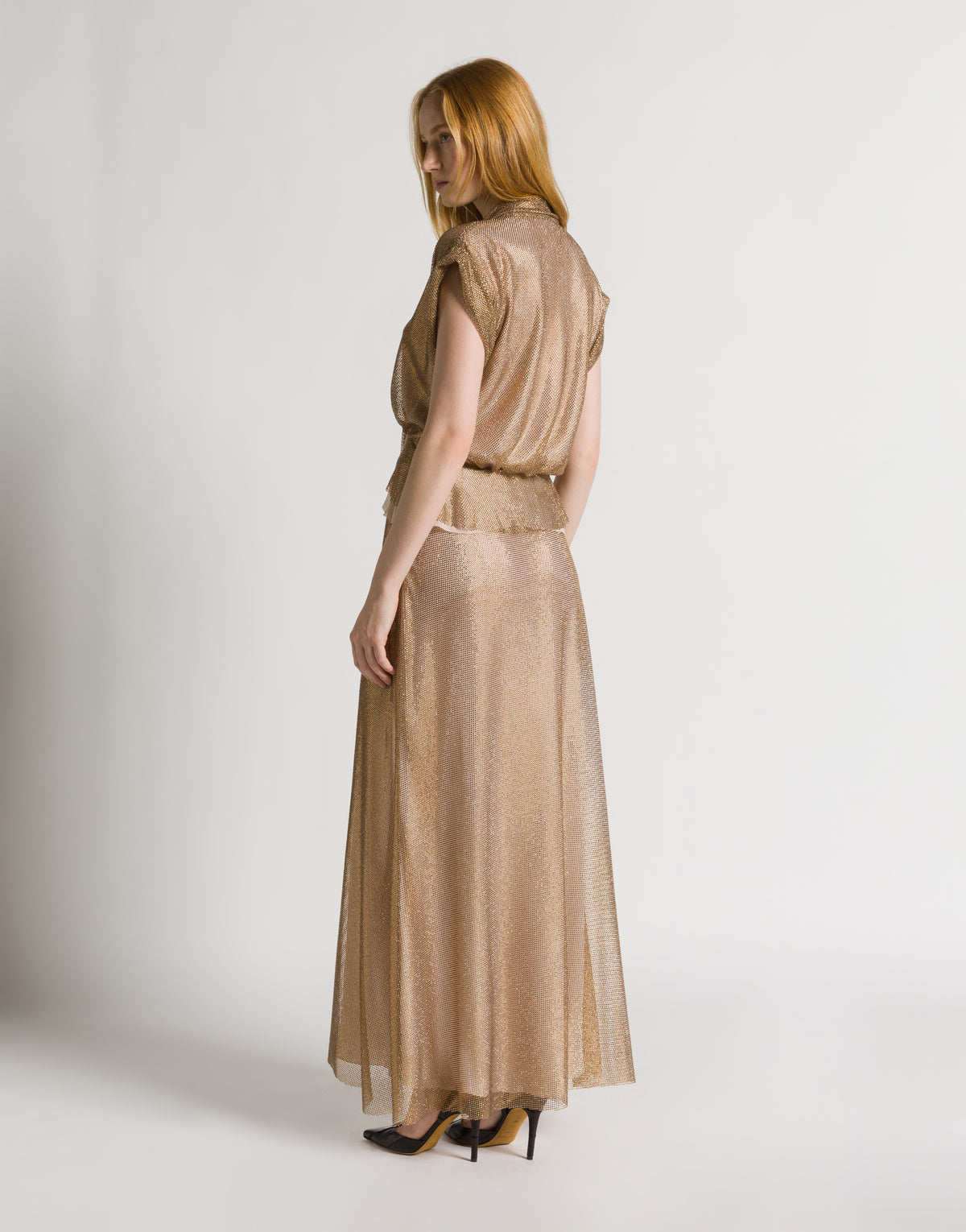 Gonna lunga in rete strass Oro Alberta Ferretti Boutique Online 3