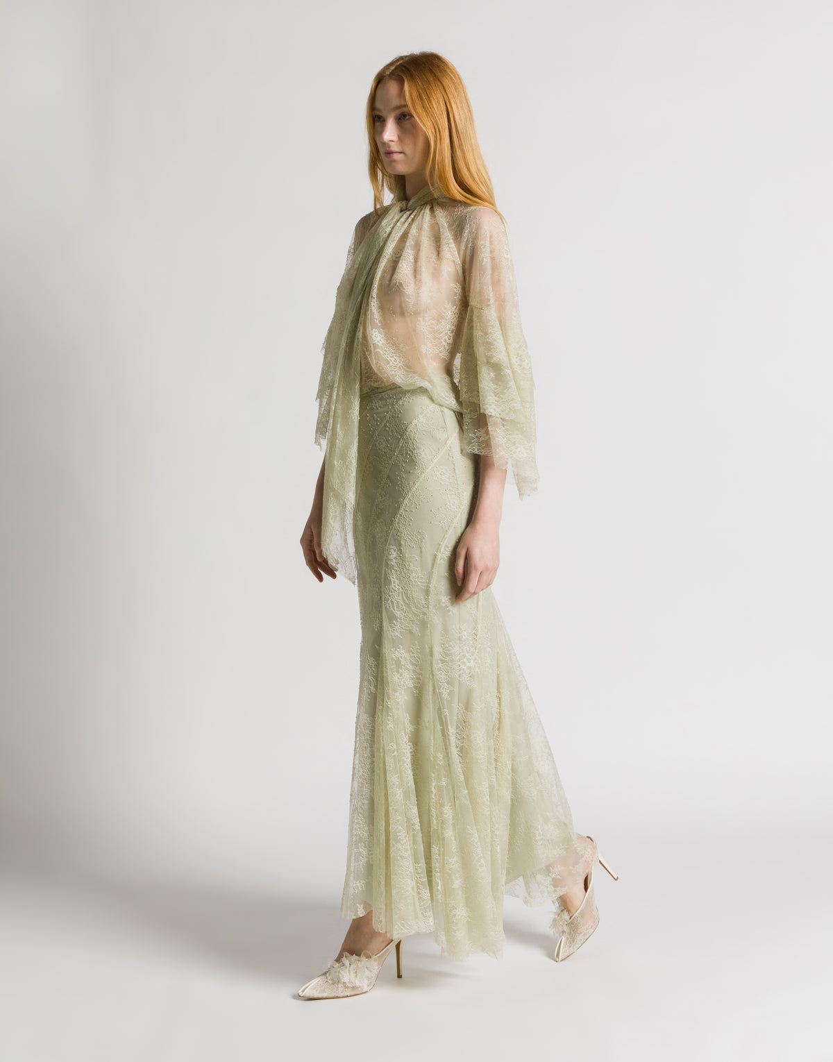 Gonna lunga in pizzo Verde Alberta Ferretti Boutique Online 2