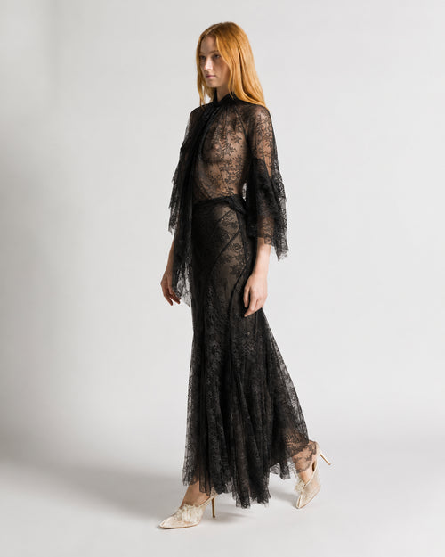 Jupe longue en dentelle à bas évasé 黑色 Alberta Ferretti Boutique Online 1