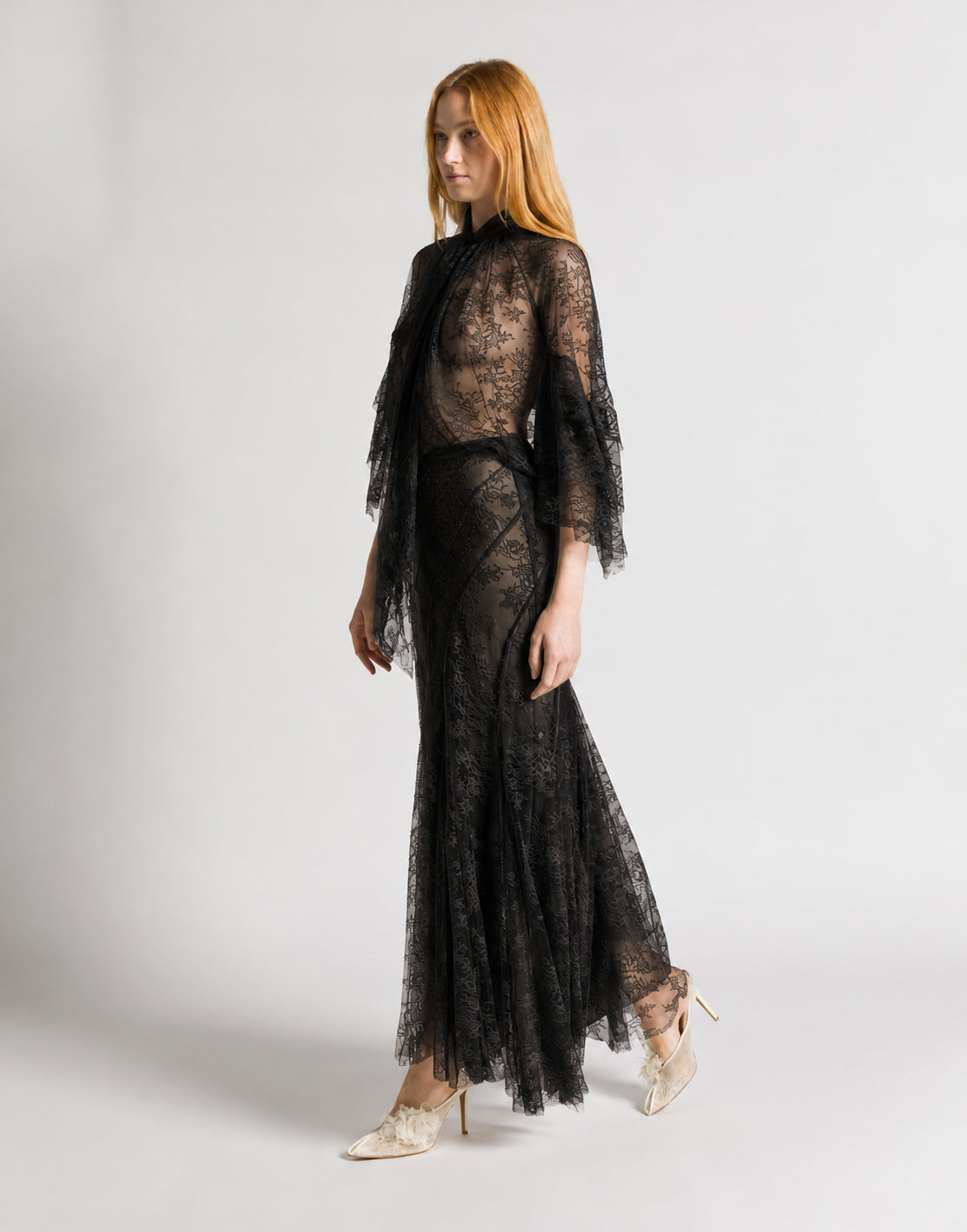 Gonna lunga in pizzo Nero Alberta Ferretti Boutique Online 2