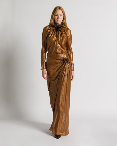 Jupe longue drapée en Lurex avec rose  青铜色 Alberta Ferretti Boutique Online 1