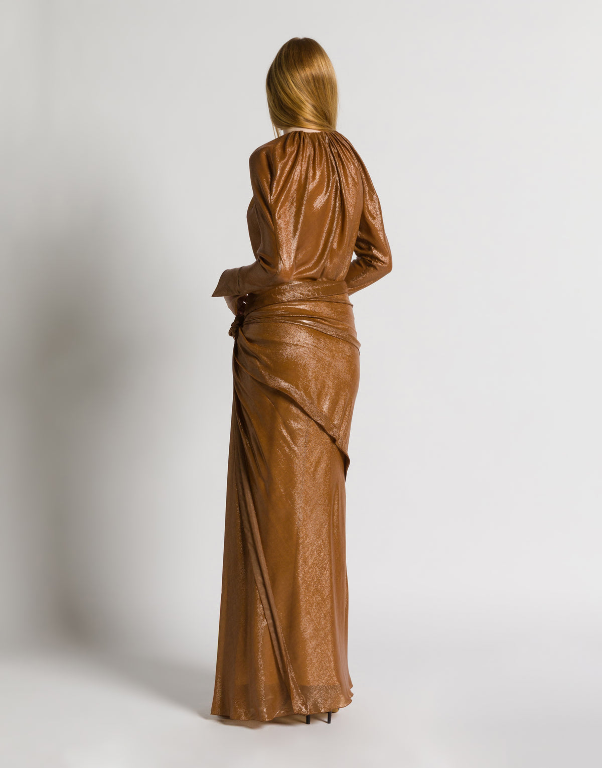 Gonna lunga drappeggiata in Lurex con rosa Bronzo Alberta Ferretti Boutique Online 3