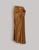 Long Lurex draped skirt with rose