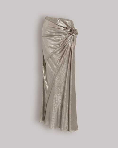 Jupe longue drapée en Lurex avec rose  银色 Alberta Ferretti Boutique Online 0