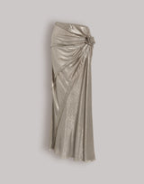 Long Lurex draped skirt with rose