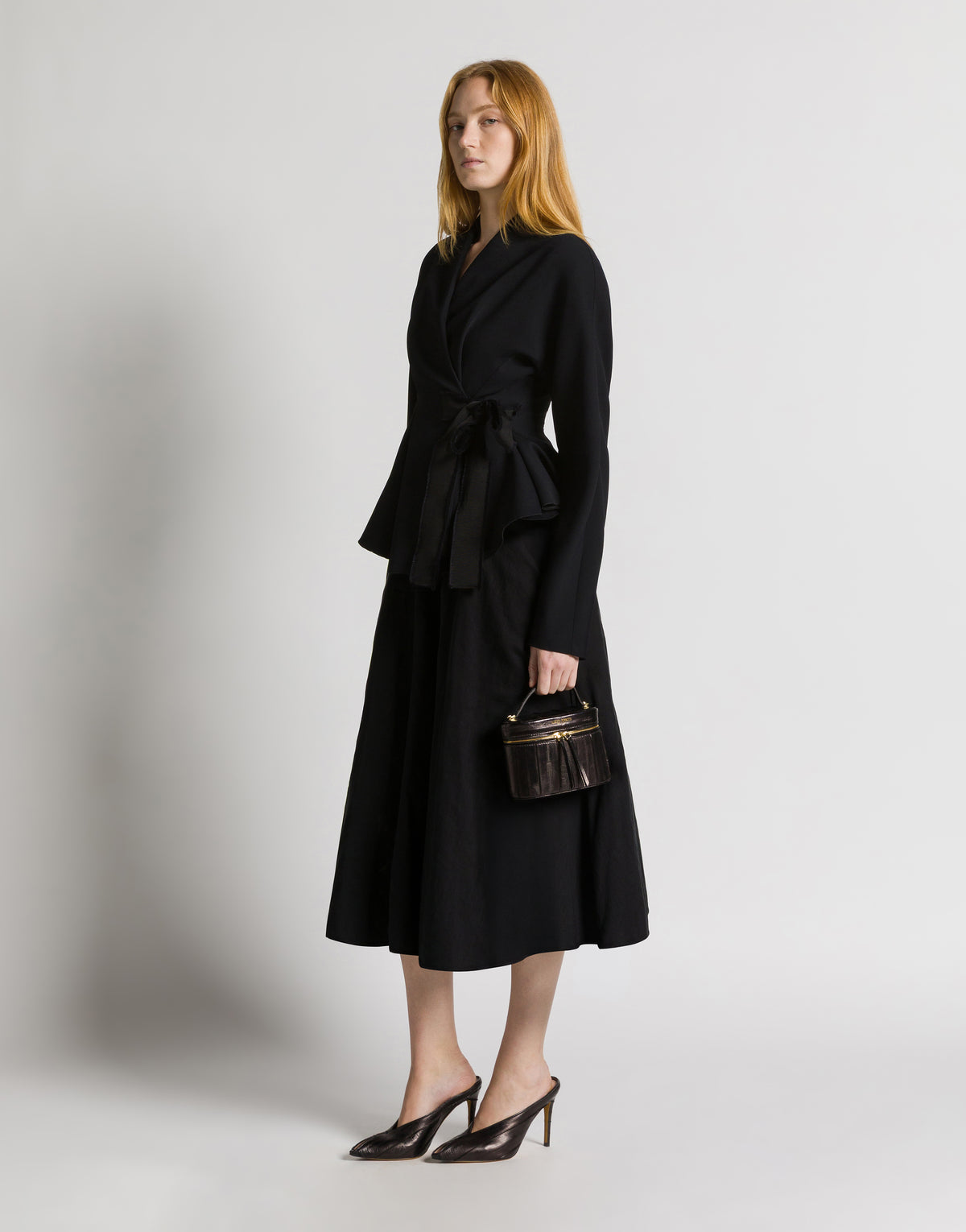 Gonna midi a ruota in cady stretch Nero Alberta Ferretti Boutique Online 2
