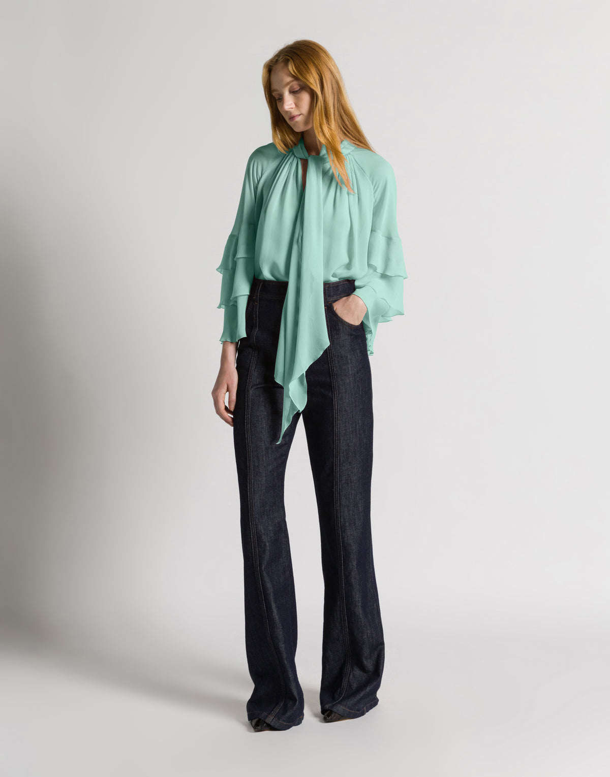Blusa in georgette di seta Azzurro Alberta Ferretti Boutique Online 2