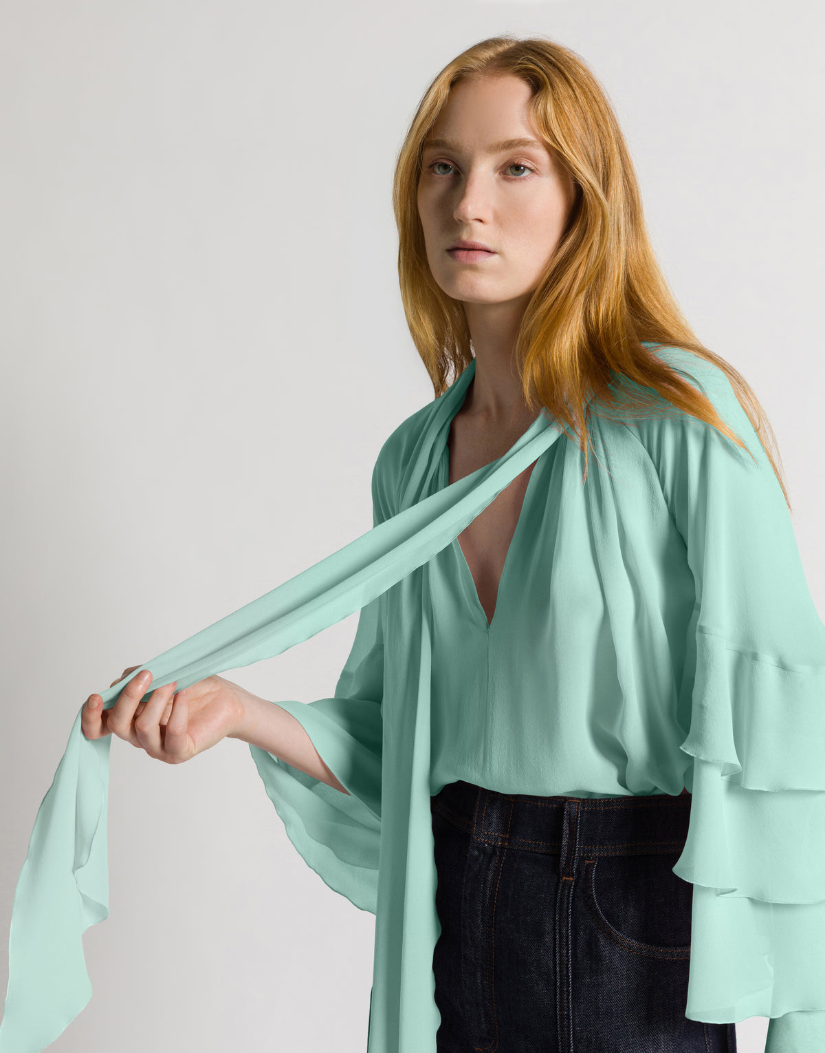 Blusa in georgette di seta Azzurro Alberta Ferretti Boutique Online 4