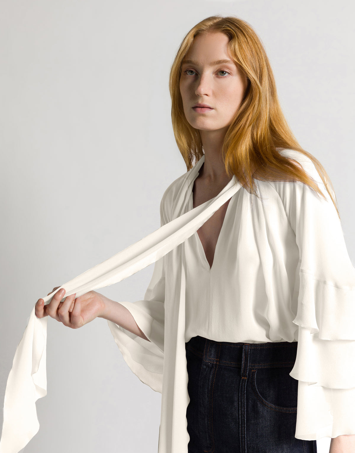 Blouse in silk georgette ホワイト Alberta Ferretti Boutique Online 4