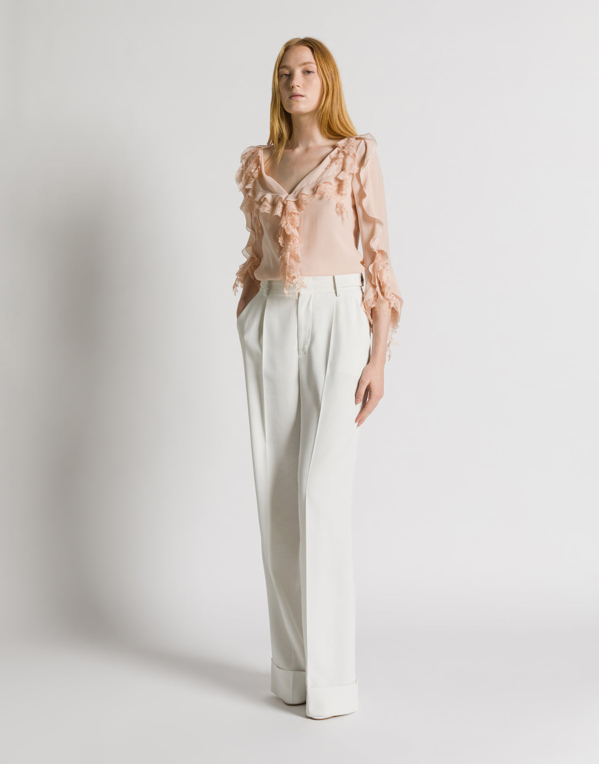 Blusa in georgette di seta e pizzo Rosa Alberta Ferretti Boutique Online 2