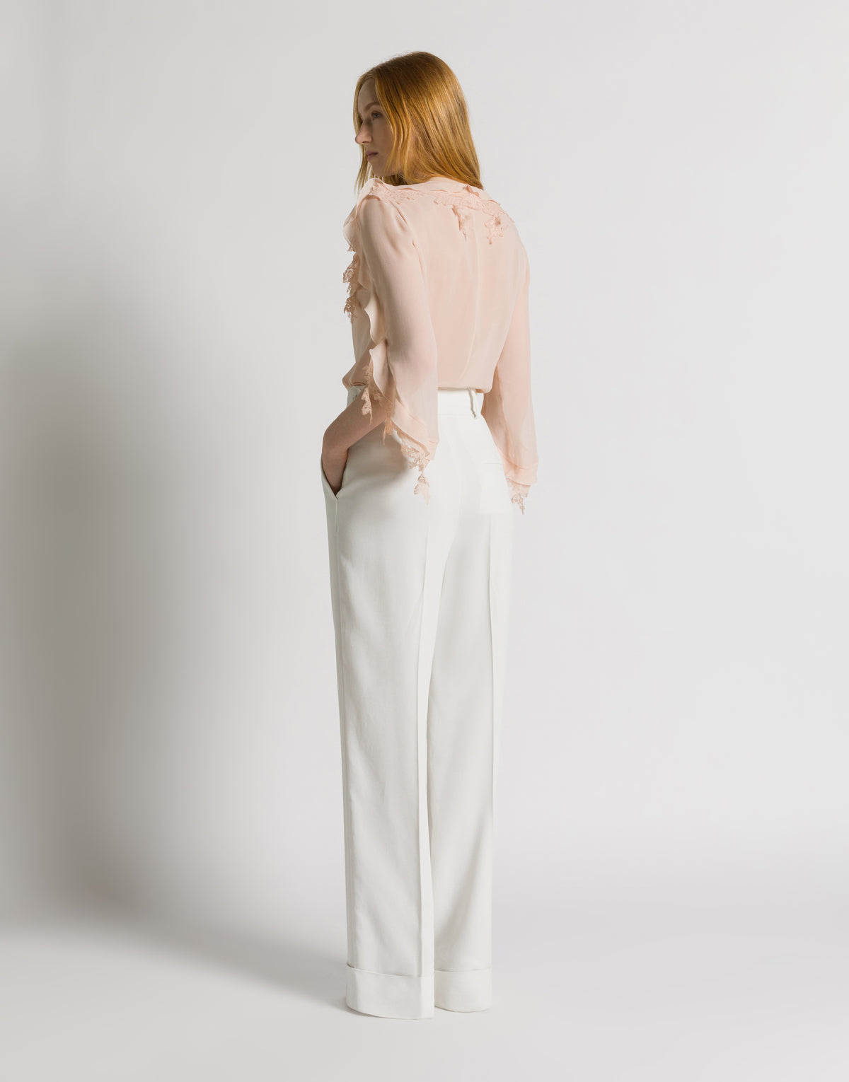 Blusa in georgette di seta e pizzo Rosa Alberta Ferretti Boutique Online 3