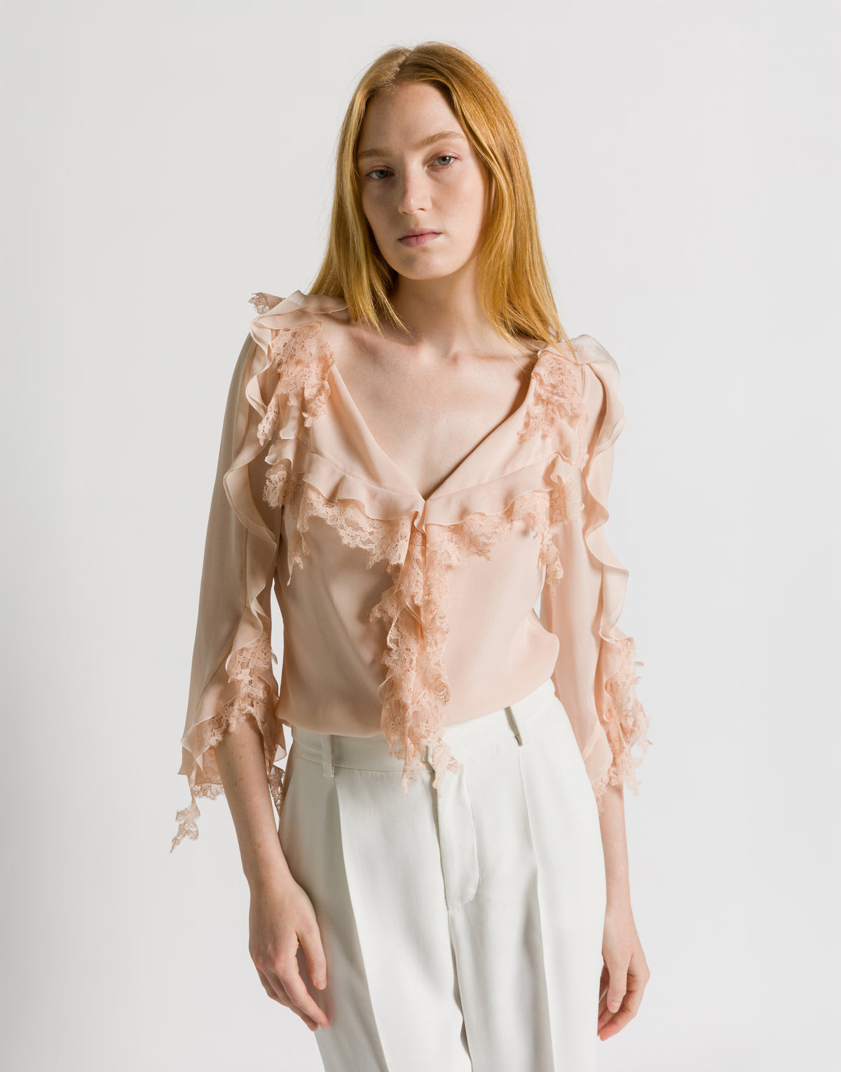 Blusa in georgette di seta e pizzo Rosa Alberta Ferretti Boutique Online 4