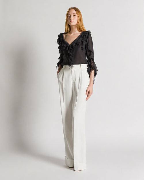 Bluse aus Seidengeorgette und Spitze Schwarz Alberta Ferretti Boutique Online 1