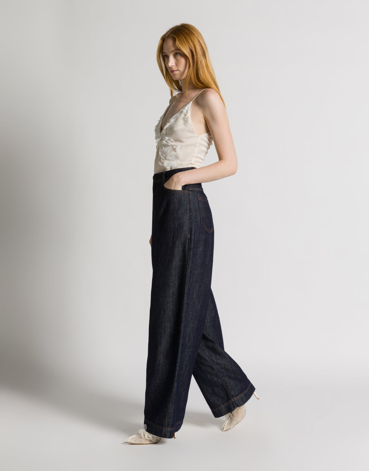 Jean large en denim brut Bleu Alberta Ferretti Boutique Online 2