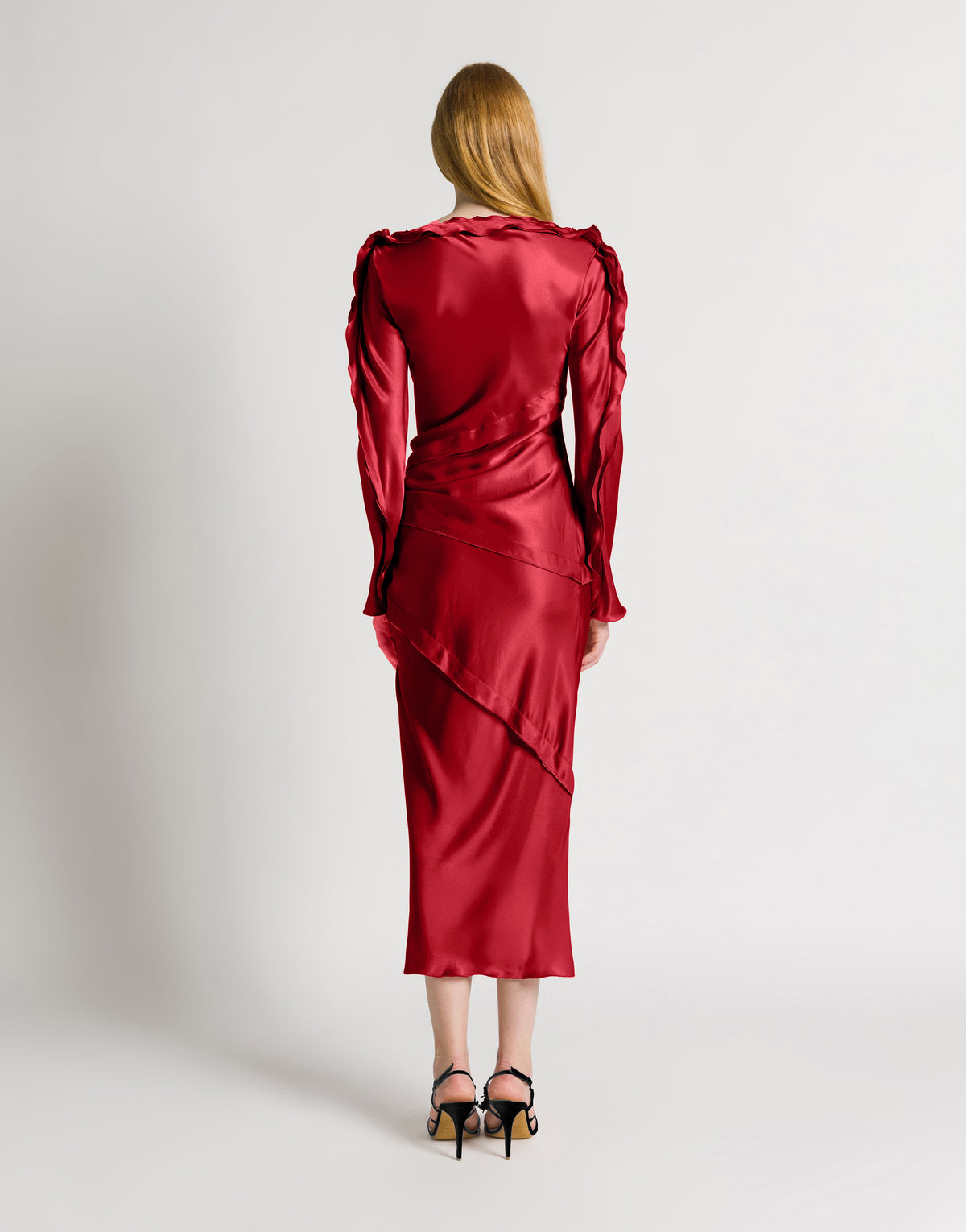 Robe longue en satin brillant avec rose et drapés Rouge Alberta Ferretti Boutique Online 3