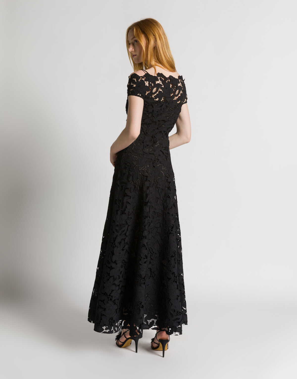 Abito lungo in sangallo Nero Alberta Ferretti Boutique Online 3