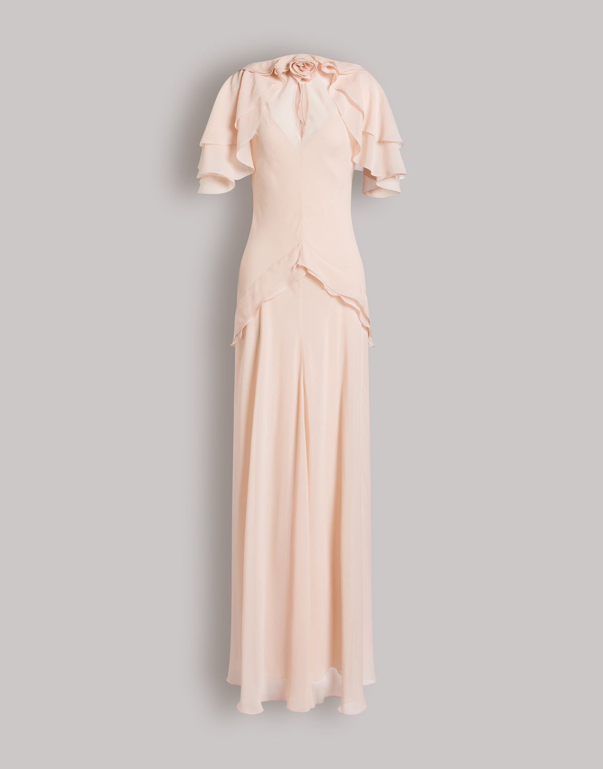 Langes Kleid aus Seidengeorgette mit Stoffrose und Cape-Ärmeln 粉红色 Alberta Ferretti Boutique Online 4