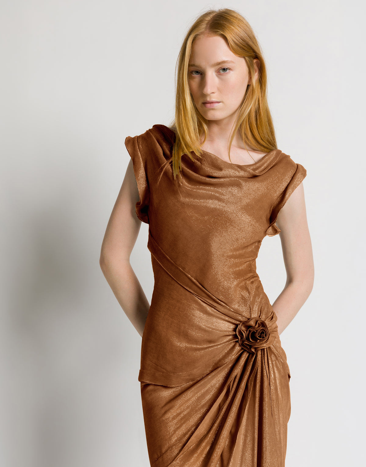 Abito lungo in lurex Bronzo Alberta Ferretti Boutique Online 4