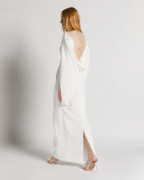 Maxikleid aus Stretch-Cady mit Cape und Spitzen-Detail Weiß Alberta Ferretti Boutique Online 1