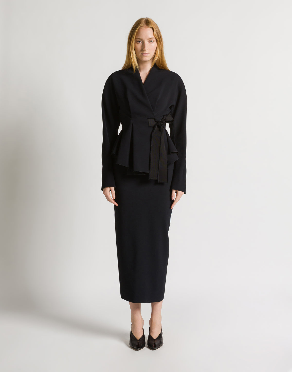 Giacca in cady stretch con fiocco in vita Nero Alberta Ferretti Boutique Online 2