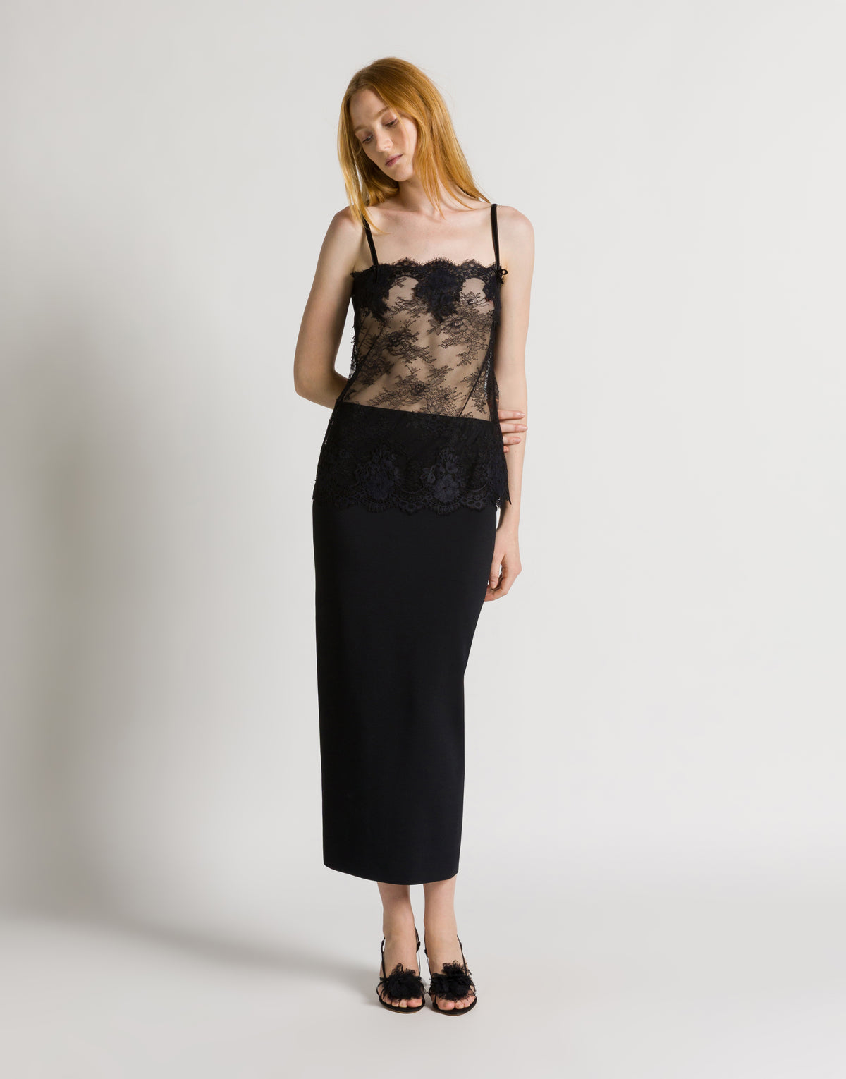 Spitzen-Top mit Samtträgern Schwarz Alberta Ferretti Boutique Online 2