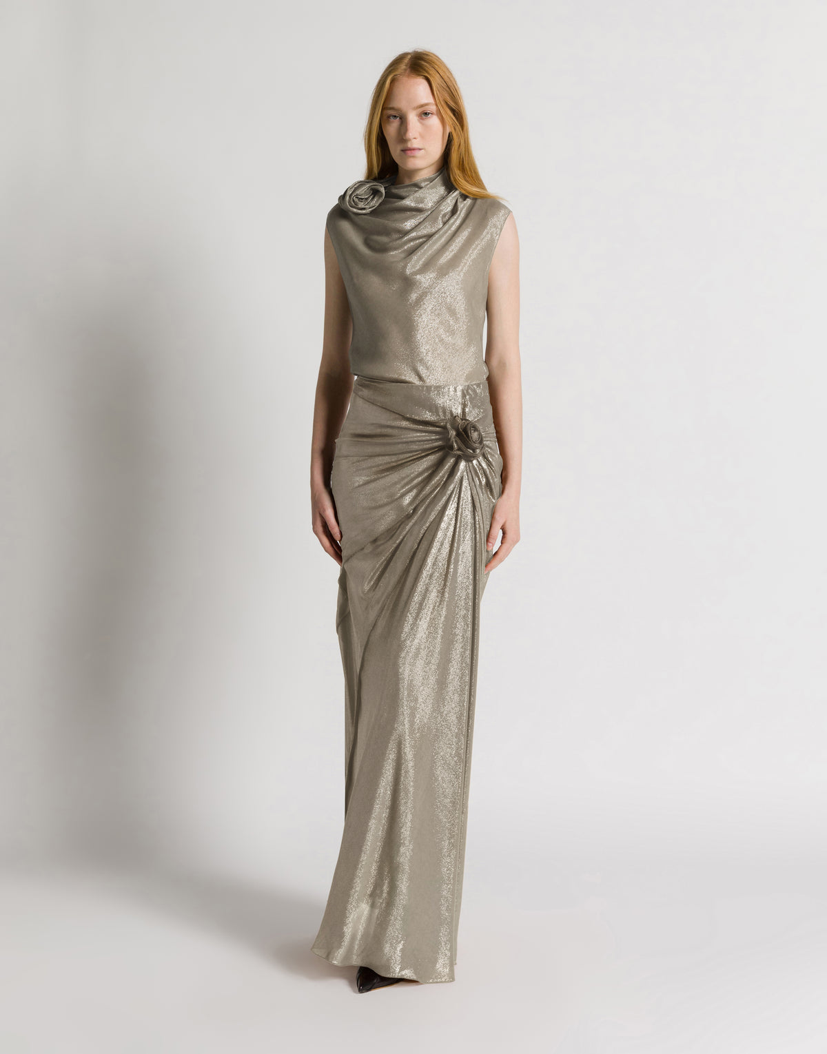 Ärmelloses Top aus Lurex mit Rosen-Detail Silber Alberta Ferretti Boutique Online 2