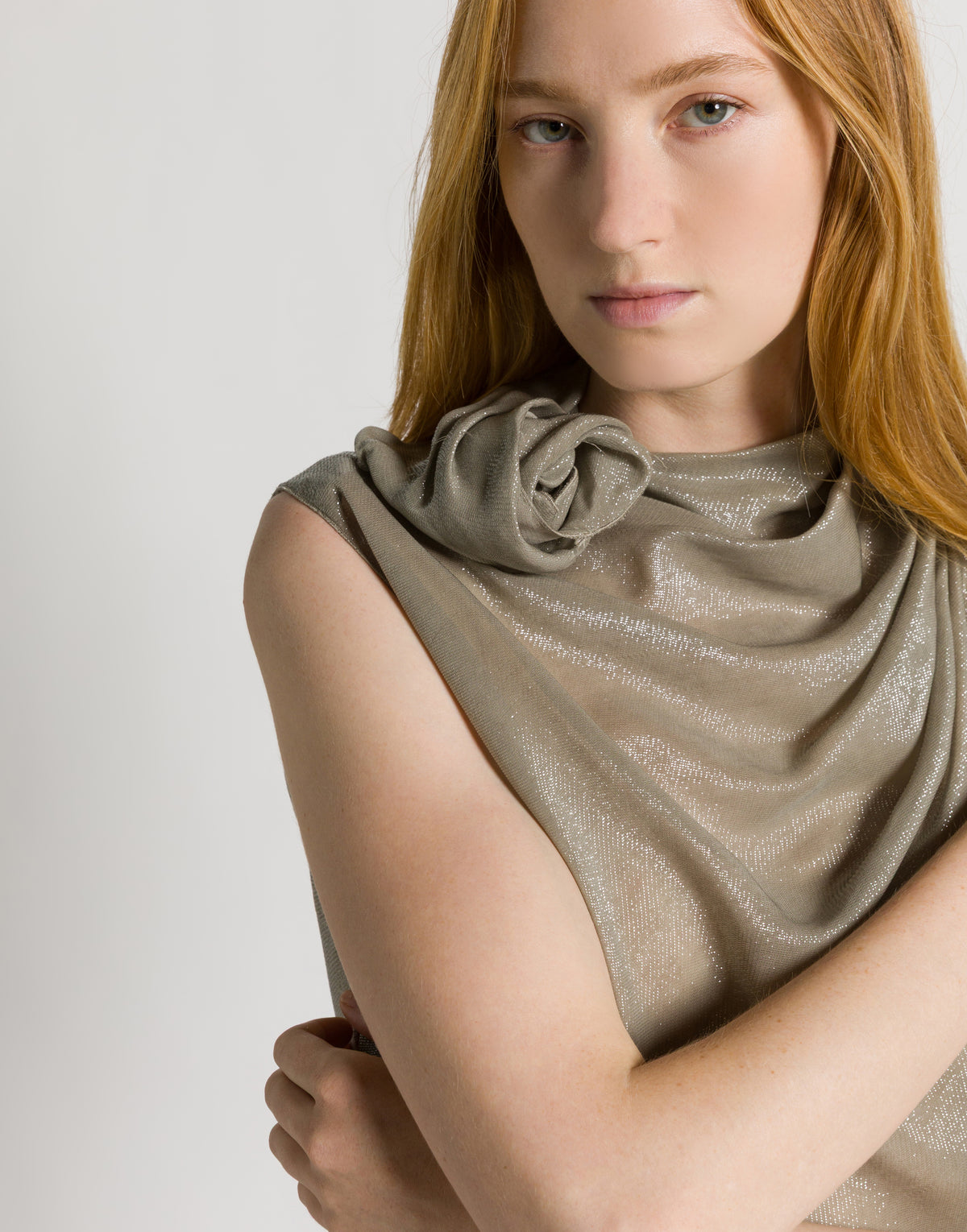 Ärmelloses Top aus Lurex mit Rosen-Detail Silber Alberta Ferretti Boutique Online 4